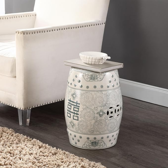 JONATHAN Y TBL1013C Double Happiness 18" Chinoiserie Ceramic Drum - Image 2