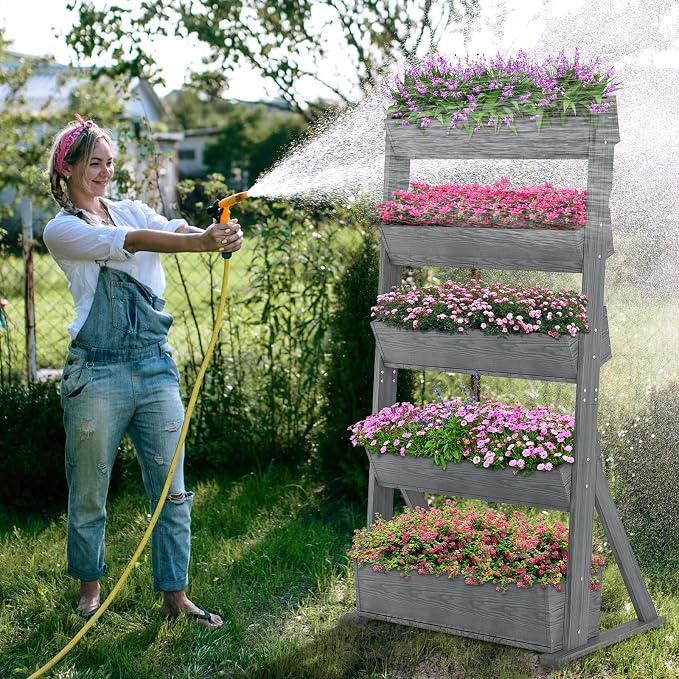 DoCred Vertical Wooden Raised Garden Bed, 5 Tier Garden Planters Freestanding - Image 2