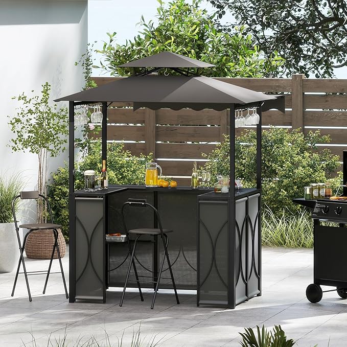 Tangkula 3 Piece Patio Bar Set, Grill Gazebo & 2 Foldable Bar Stools - Image 3
