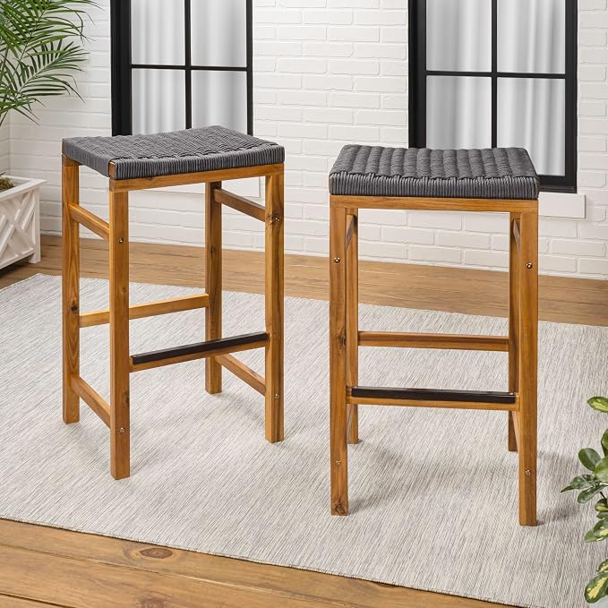 JONATHAN Y BSL1201B-SET2 Armand 30" Modern Coastal Backless Acacia Wood Outdoor - Image 5
