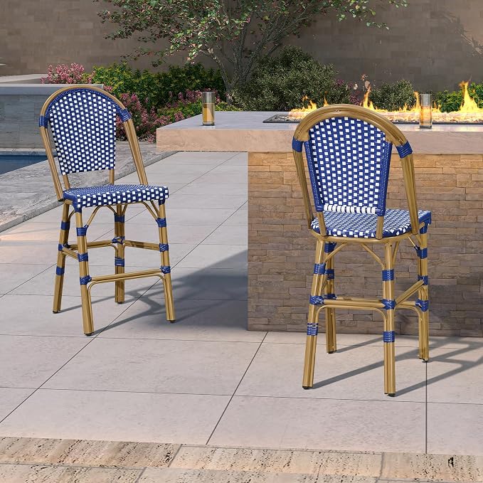 PURPLE LEAF French Counter Height Bar Stool Set of 4 25" Bamboo Print Finish - Image 3