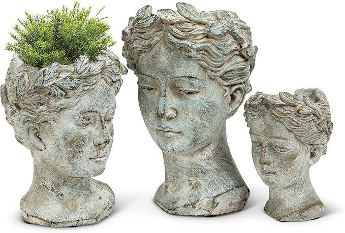 Abbott Collection Goddess Head Planter – Extra Small Cement Indoor and Outdoor - Image 3
