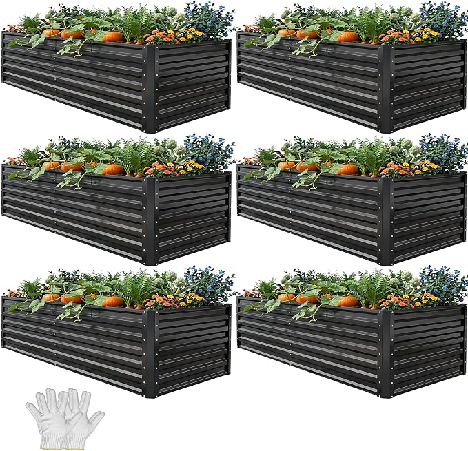 YITAHOME 6pcs 6x3x2 ft Galvanized Raised Garden Bed Kit, Large Metal Planter Box by YITAHOME