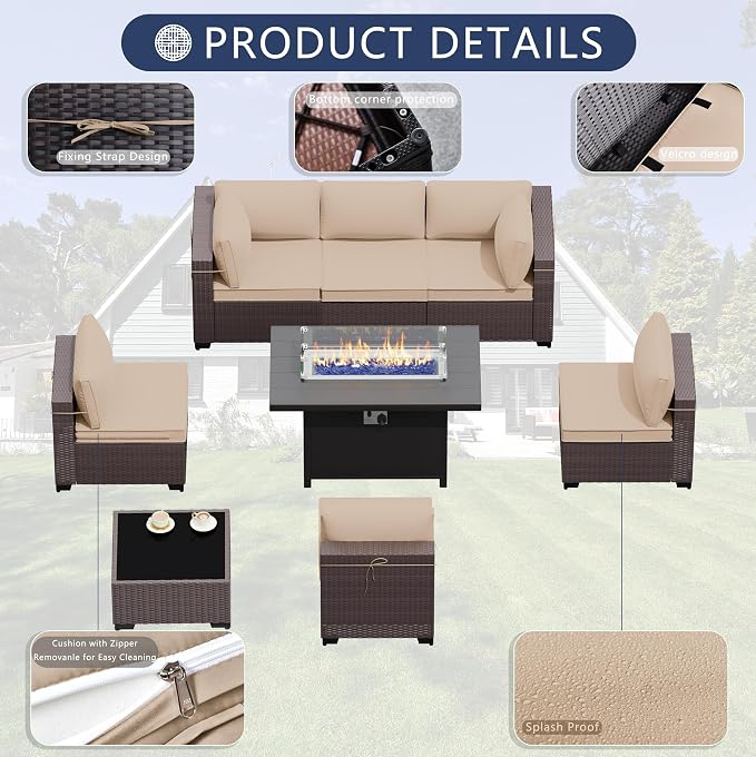 Outdoor Terrace Furniture Set, 8 Piece Outdoor Furniture Set, - Image 5