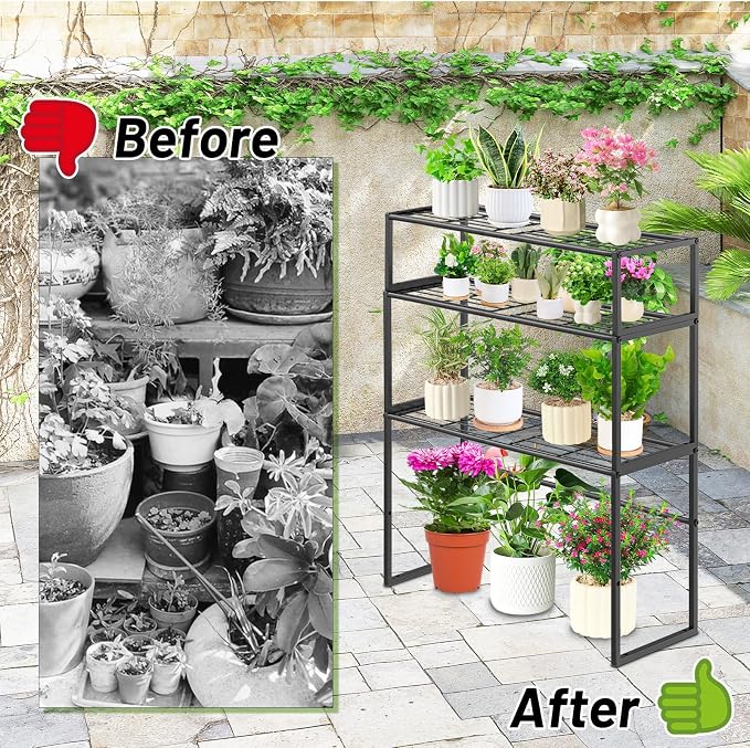 Metal Plant Stand Indoor Outdoor, 3 Tier Potted Multiple Flower Pot Holder Rack - Image 7
