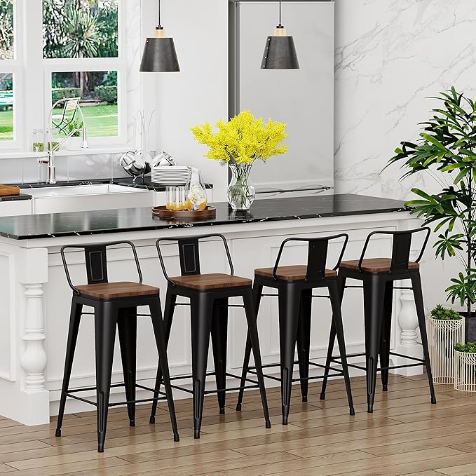 Yongchuang 30 inch Bar Stools Set of 4 Bar Height Metal Barstools - Image 4