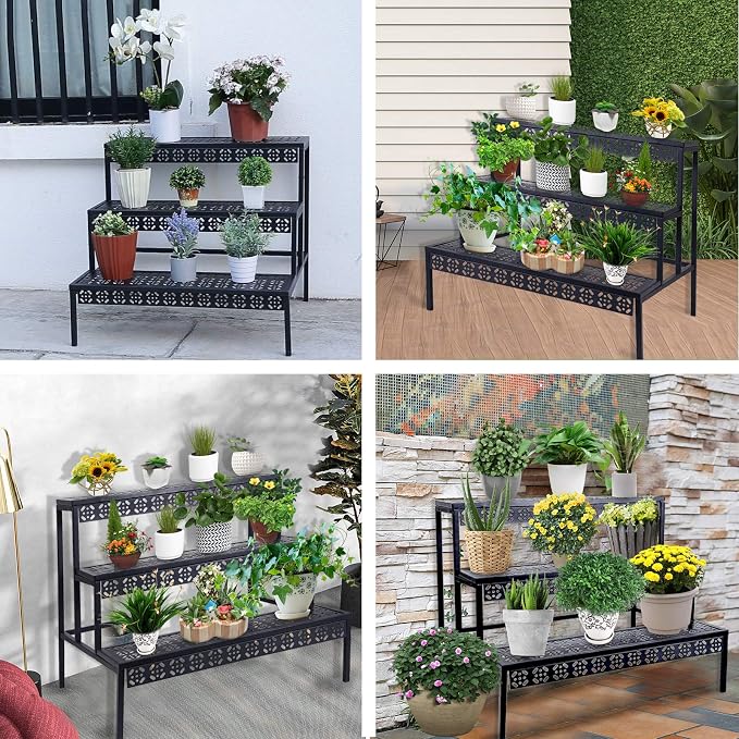 3 Tiers Metal Plant Stand, Rectangular Ladder Flower Pots Outdoor, Indoor Plant - Image 3