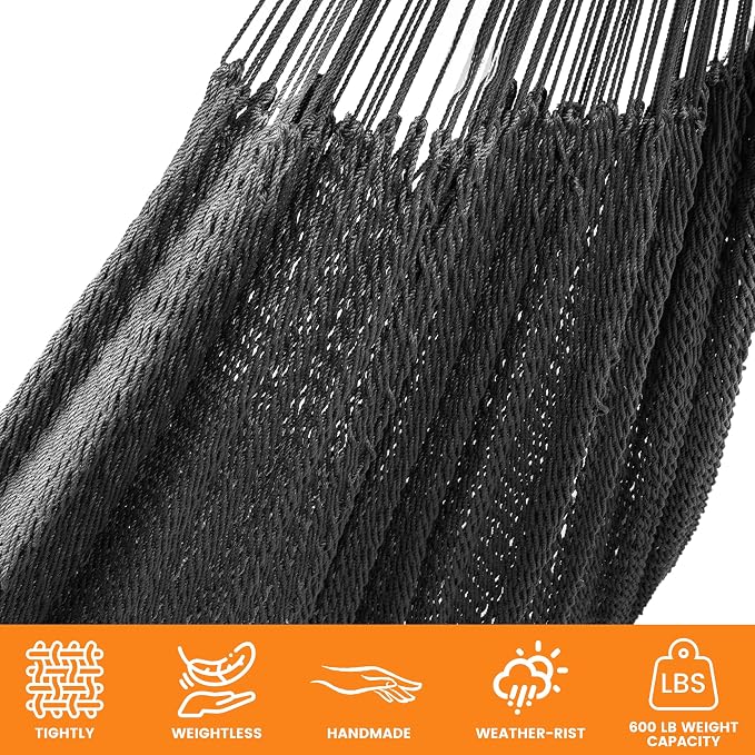 Lazy Daze Hammocks Handwoven Mayan Hammock, 10.5 FT Soft Rope Double Hammocks - Image 4