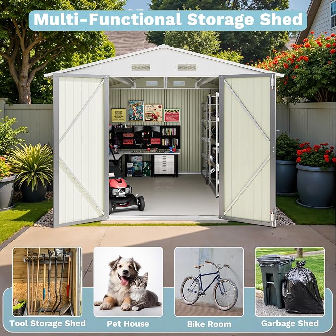 Greesum 8×10FT Outdoor Storage Shed, Metal Patio Storaged Sheds - Image 7