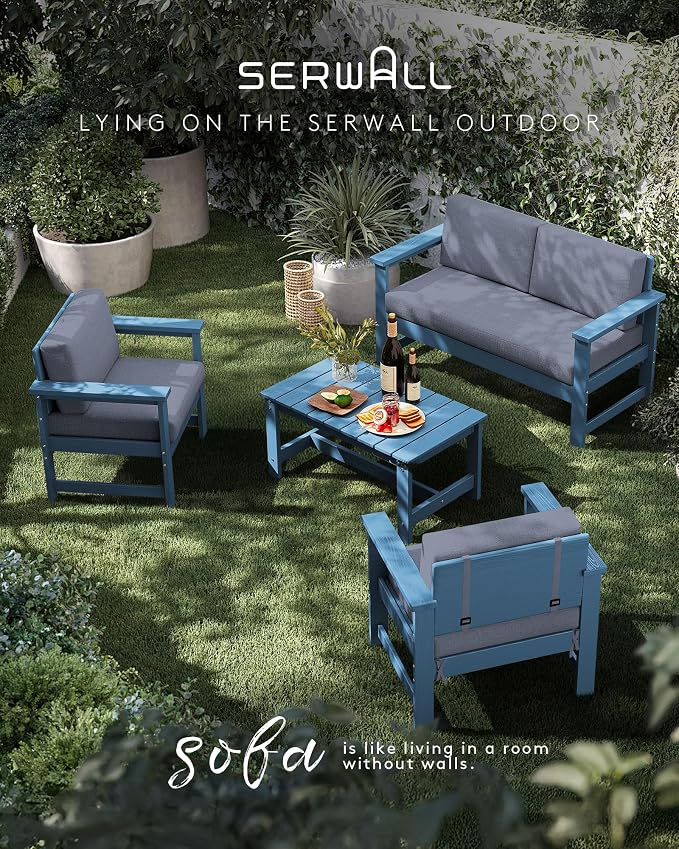 SERWALL 3 Pieces HDPE Outdoor Sofa Bistro Set - Image 8