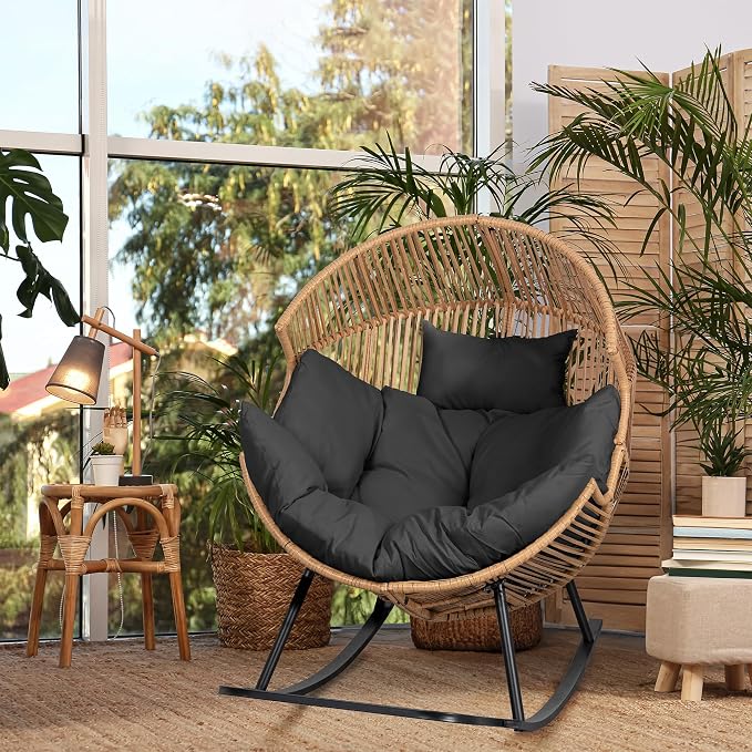 JAMFLY Egg Chair Outdoor Rocking Chairs, Wicker Patio Chair Oversized Lounger by JAMFLY