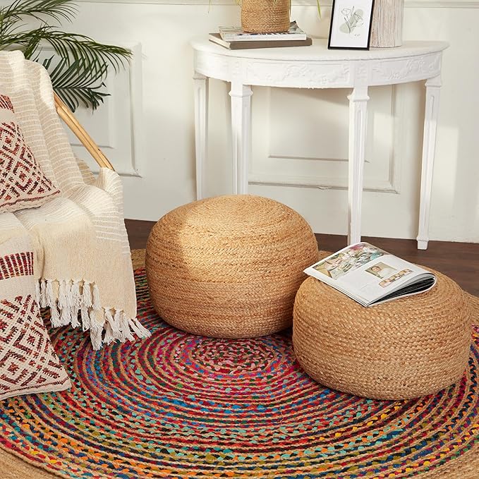 REDEARTH · Jute Circular Jute Pouf Ottoman - Image 2