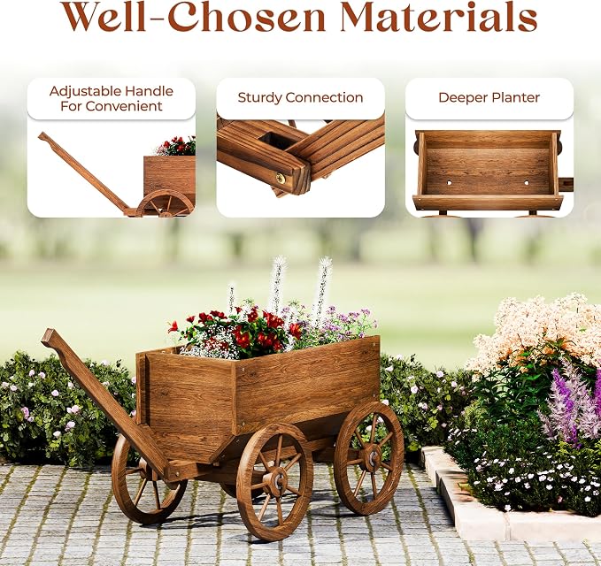 Wood Wagon Planter for Outdoor Balcony Decor - Image 5