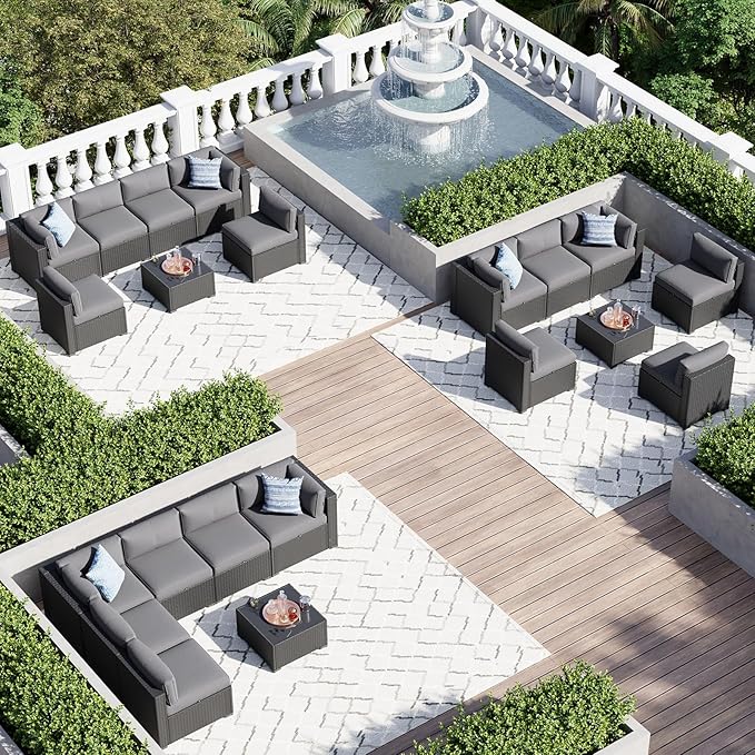 Aoxun 7 Piece Patio Furniture Set Wicker Rattan Patio Sectional Sofa Set - Image 5