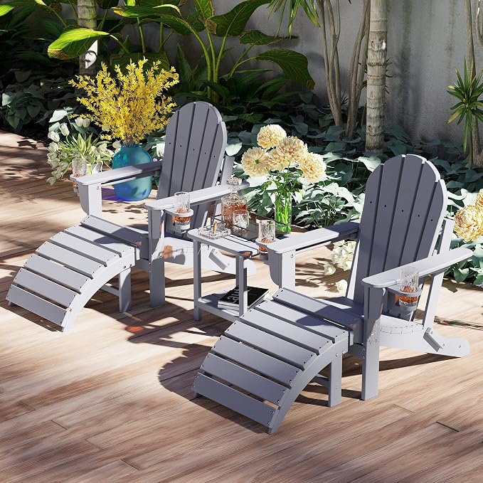 Sundale Outdoor Folding Plastic Adirondack Ottoman, All-Weather Adirondack - Image 6