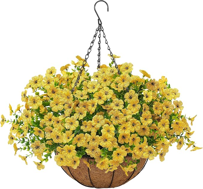 Artificial Faux Hanging Mums Plants Flowers Basket - Image 9