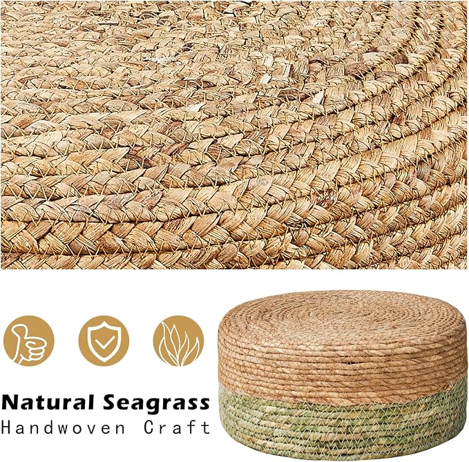Wimarsbon Round Foot Stool Natural Seagrass Poufs Ottoman Hand Weave Footrest - Image 4