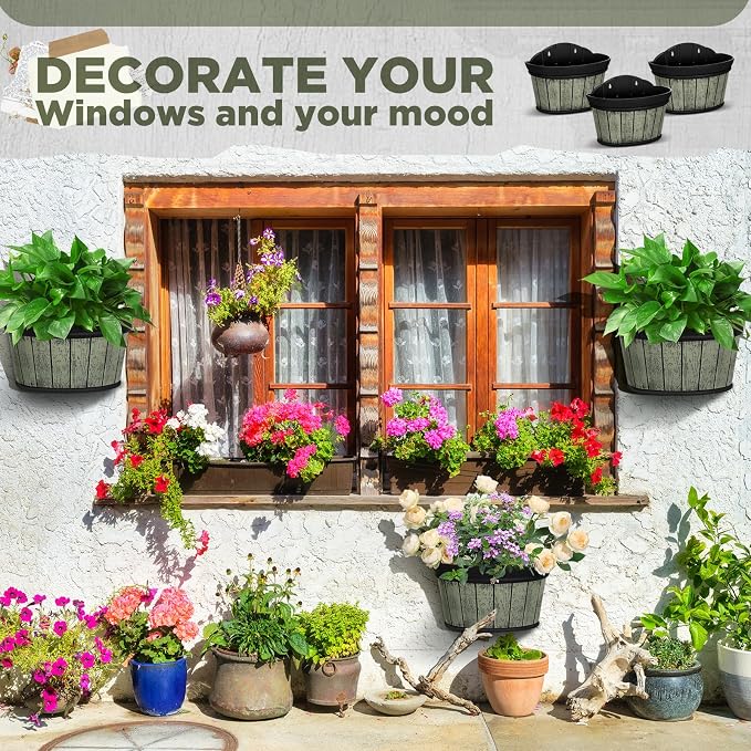 Layhit 6 Pcs Wall Hanging Planters Outdoor Pot Planter Wine Barrel Planter - Image 3