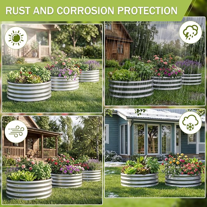 AHEONLAR 3Pack 2x2x1 ft Round Galvanized Raised Garden Bed Kit Round Metal - Image 8