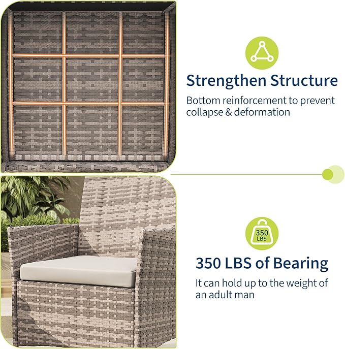 GAOMON 3-Piece Patio Furniture Set, Modern PE Rattan Conversation Set - Image 7