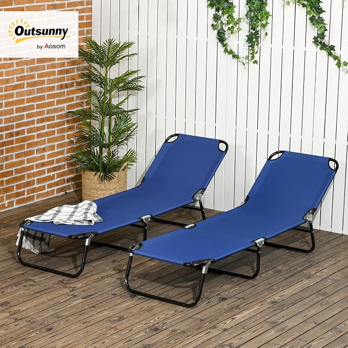 Outsunny 2 Piece Folding Chaise Lounge Pool Chairs, Outdoor Sun Tanning Chairs - Image 2