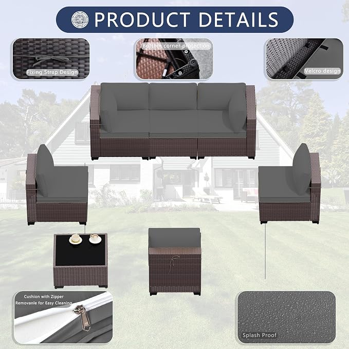 Outdoor Patio Furniture Set, 7 Pieces Outdoor Sectional Furniture Patio Sofa - Image 4