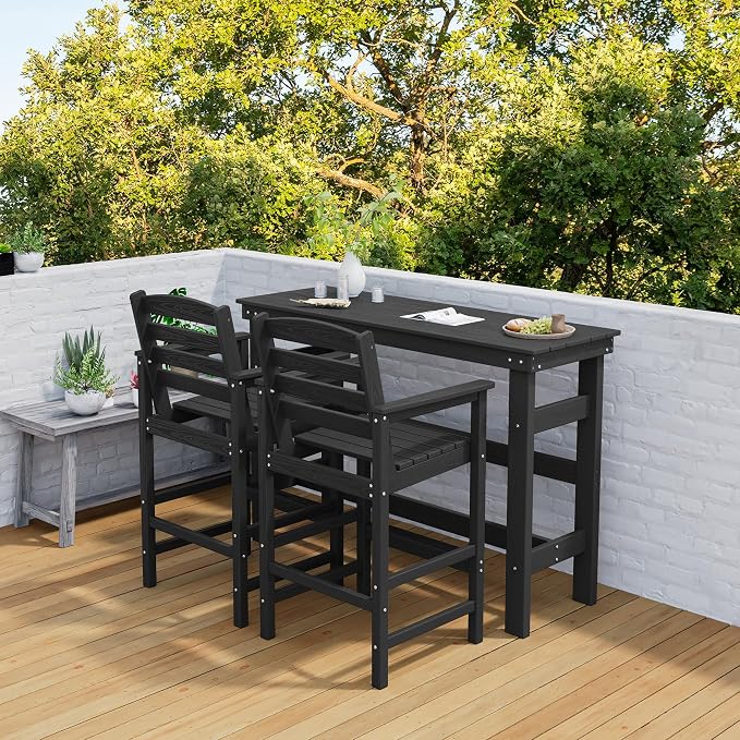 SERWALL Outdoor Bar Table and Chairs Set, Adirondack Bar Chairs Set of 2 and - Image 2