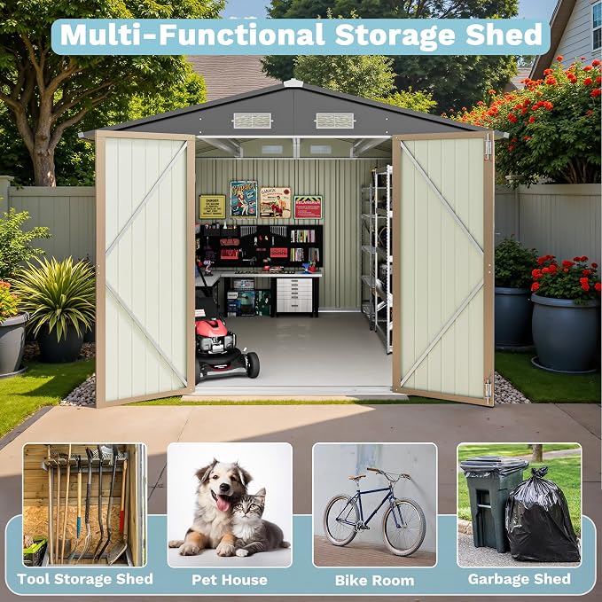 Greesum 8x10FT Outdoor Storage Shed, Metal Storaged Sheds - Image 8