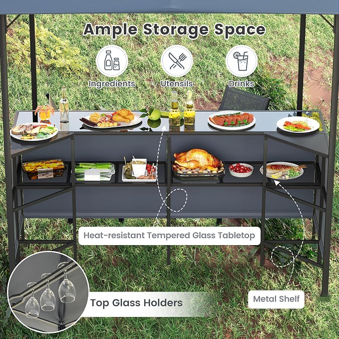 Tangkula 3 Piece Patio Bar Set, 8x8 FT Double-Tier Grill Gazebo - Image 6