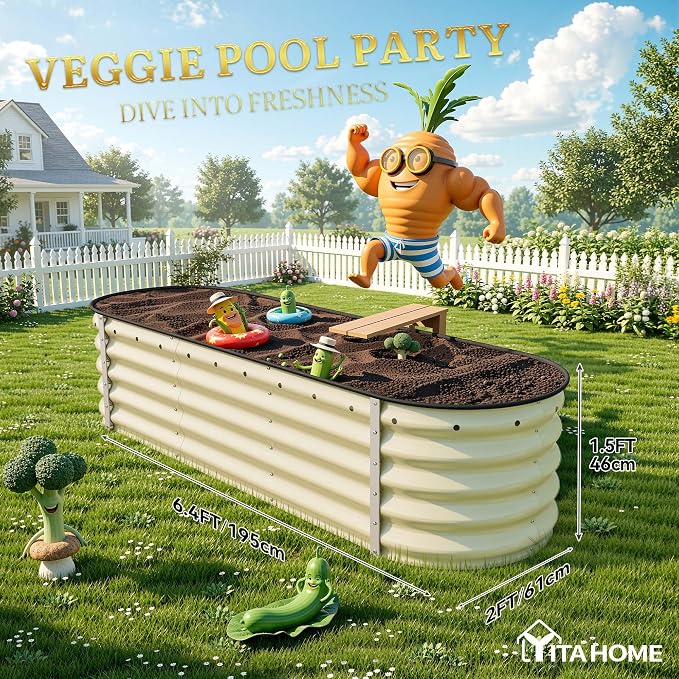 YITAHOME 17" Tall 6 in 1 Large Raised Garden Bed Kit, 6.5x2x1.4ft Galvanized - Image 8