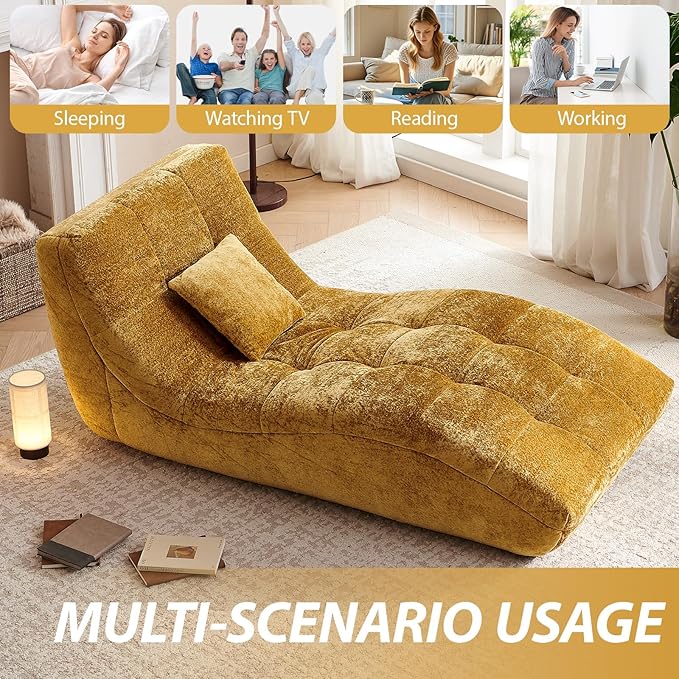 Chaise Lounge Chair with Curved Back, Modern Upholstered Recliner Sofa - Image 5