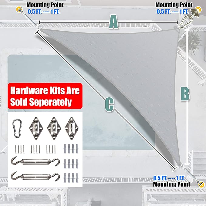Amgo Custom Size 13' x 13' x 18.4' Grey Right Triangle Sun Shade Sail Order to - Image 7