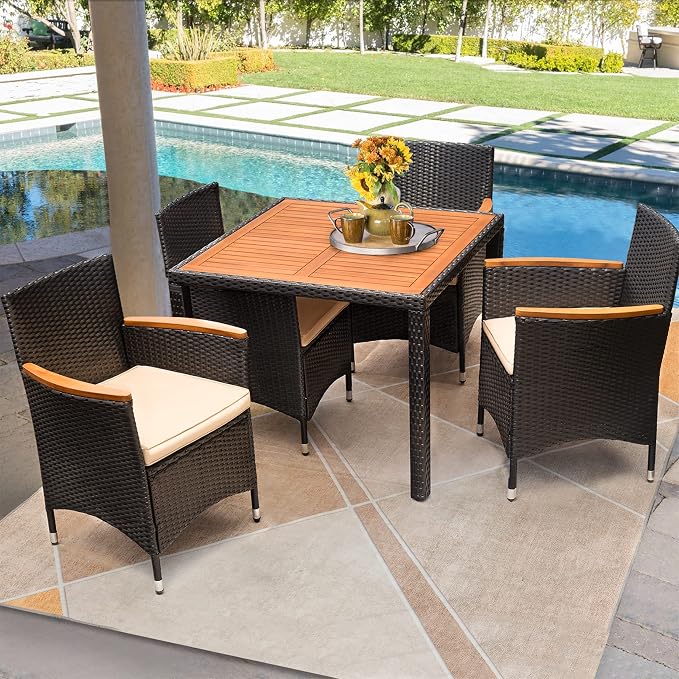 Flamaker 5 Piece Patio Dining Set Outdoor Acacia Wood Table and Chairs - Image 6