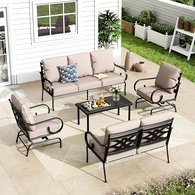 MFSTUDIO 7 Seats Large Metal Patio Conversation Sets, 5 Pieces Outdoor by MFSTUDIO