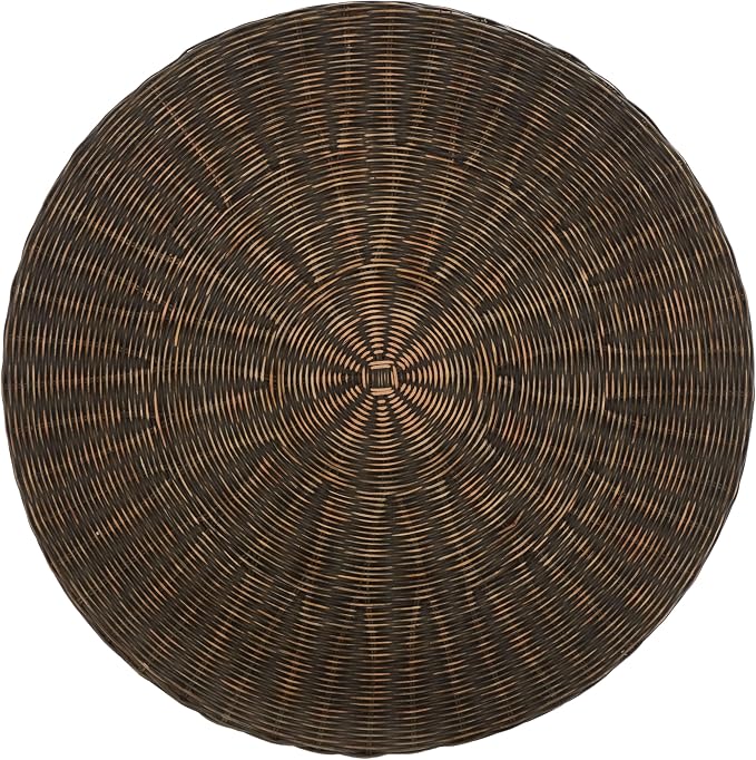 SAFAVIEH Home Collection Ruxton Dark Brown Rattan Round Coffee Table Ottoman - Image 5