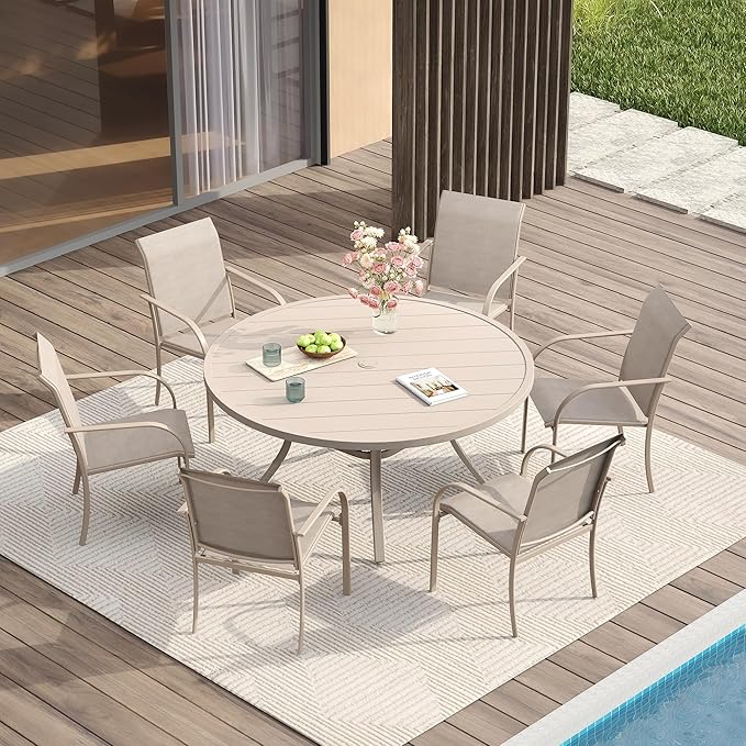 VICLLAX 7 Pieces Patio Dining Set, Outdoor Furniture Set Includes 47.2" Round by HOME