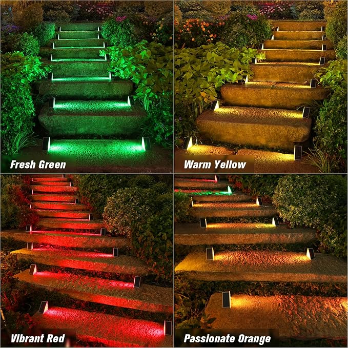 VOLISUN Solar Stair Lights 8 Pack, 7 Fixed Colors, Solar Step Lights Outdoor - Image 4