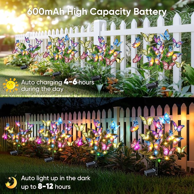 Solar Lights Outdoor Garden Decor: 4 Pack 68 Silk Butterflies - Image 7