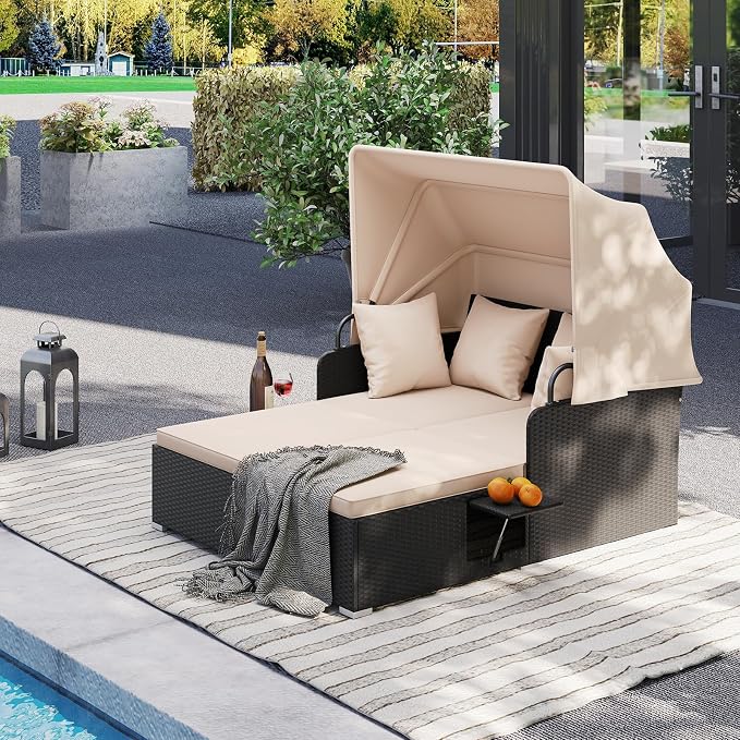 ORALNER Outdoor Daybed, 2-Person Wicker Patio Sofa - Image 2
