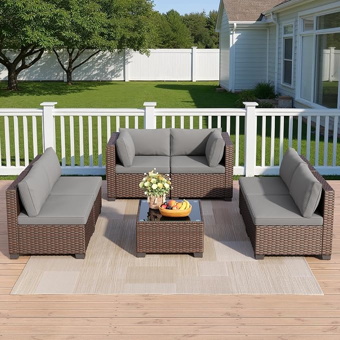 7 Pieces Outdoor Patio Furniture Set, PE Rattan Outdoor Wicker Sectional - Image 8