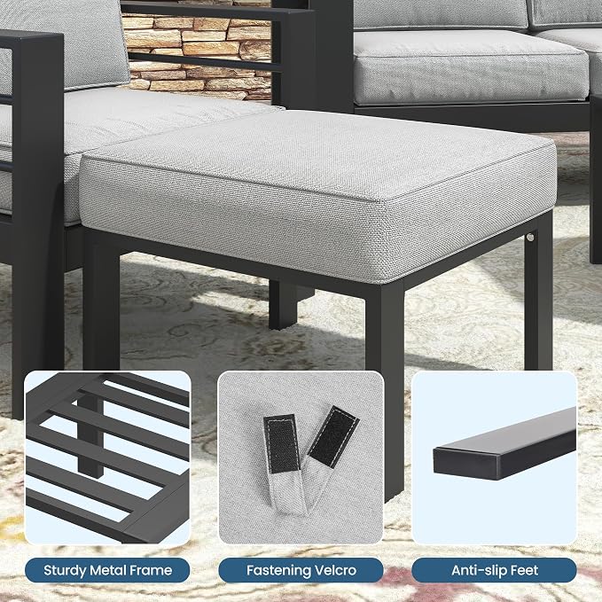 Wisteria Lane Patio Furniture Footstools Metal Ottomans Set of 2, Metal Outdoor - Image 7