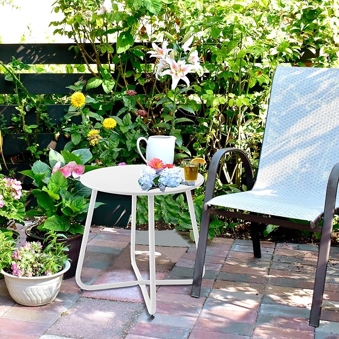 Outdoor Table Small Patio Side Table Waterproof Round Metal Side Table Weather - Image 7