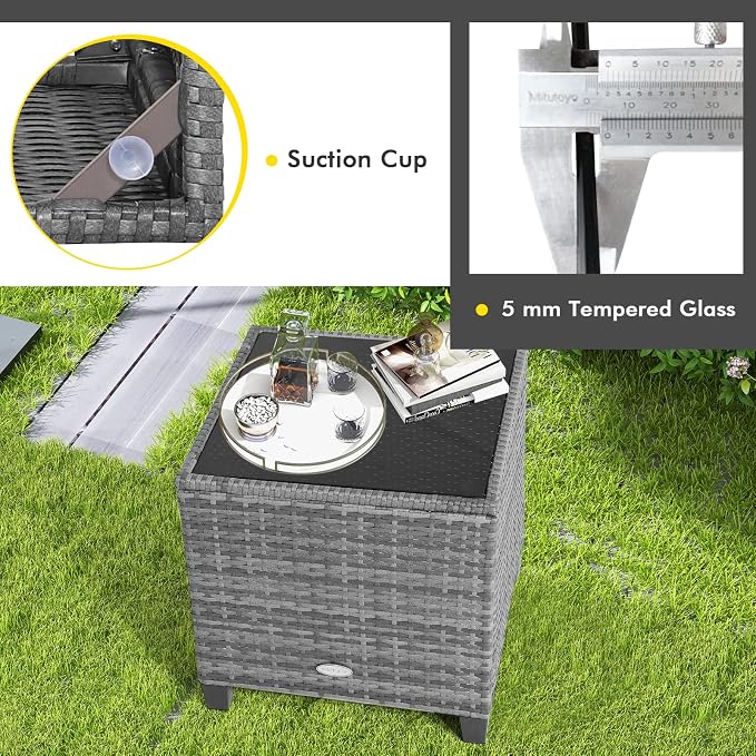 Tangkula 3 Pieces Patio Furniture Set, Outdoor PE Rattan Conversation Chair Set - Image 7