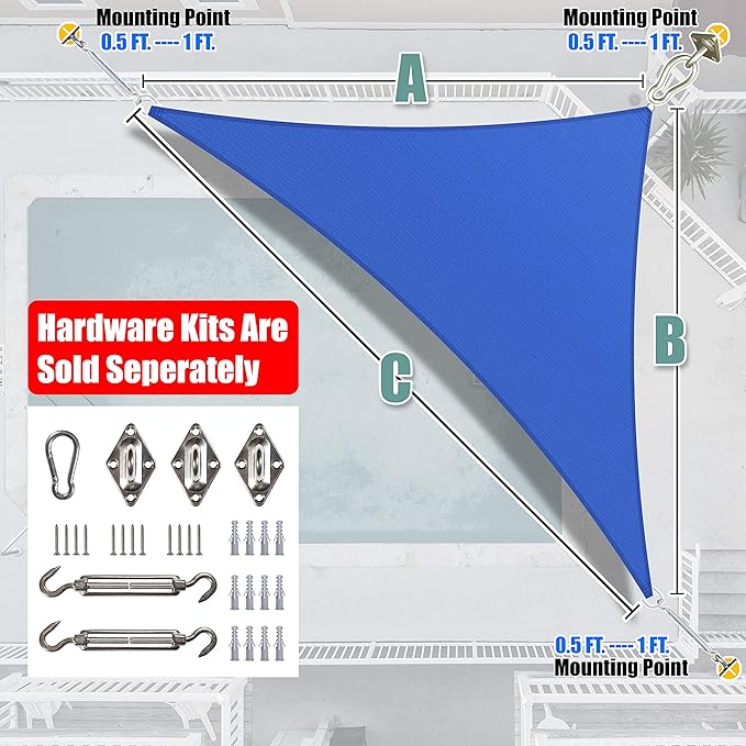 Amgo Custom Size 5' x 7' x 8.6' Blue Right Triangle Sun Shade Sail Order to - Image 7