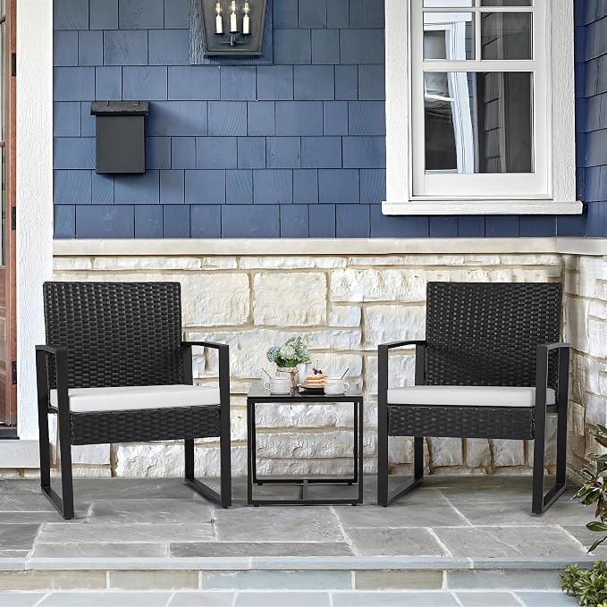 Flamaker 3 Pieces Patio Furniture Outdoor Wicker Modern Rattan Chair - Image 2
