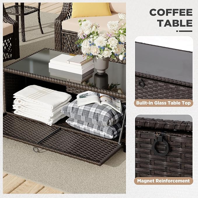 HOMREST 8 Piece Patio Furniture Set, Wicker Outdoor Conversation Set - Image 3