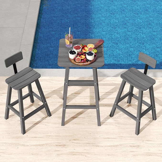 3-Piece Outdoor Counter Height Bar Table Set, HDPE Weather Resistant - Image 4