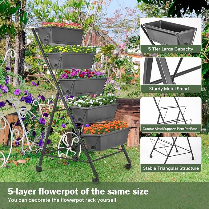 GENMOUS 5 Tier Raised Garden Bed Tall 45FT Vertical Elevated Garden Planter - Image 4