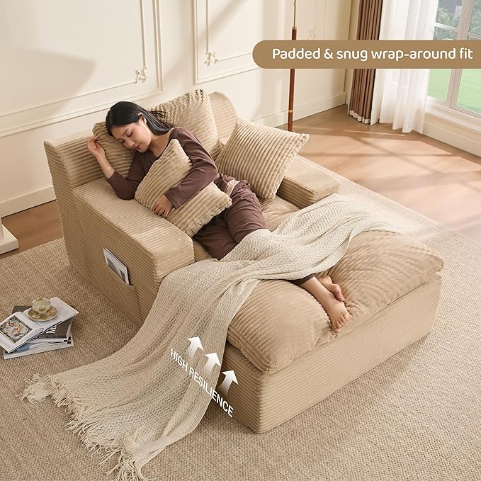 63" Chaise Lounge Chair Indoor, Set of Convertible Sleeper Sofa Couch - Image 5
