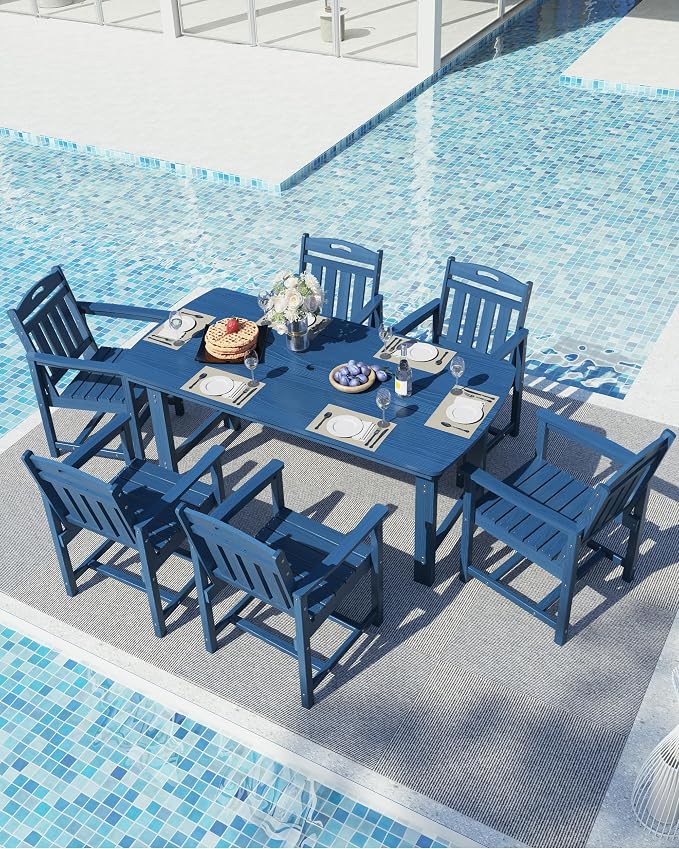 Ciokea HDPE Outdoor Dining Set, 7-Piece Patio Table and Chairs Set - Image 9